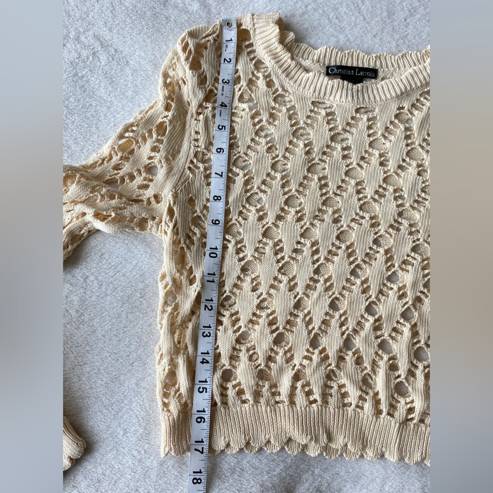 Christian Lacroix Cropped Cream Openwork Knit Sweater Lace Long Sleeve S/M - Picture 9 of 11